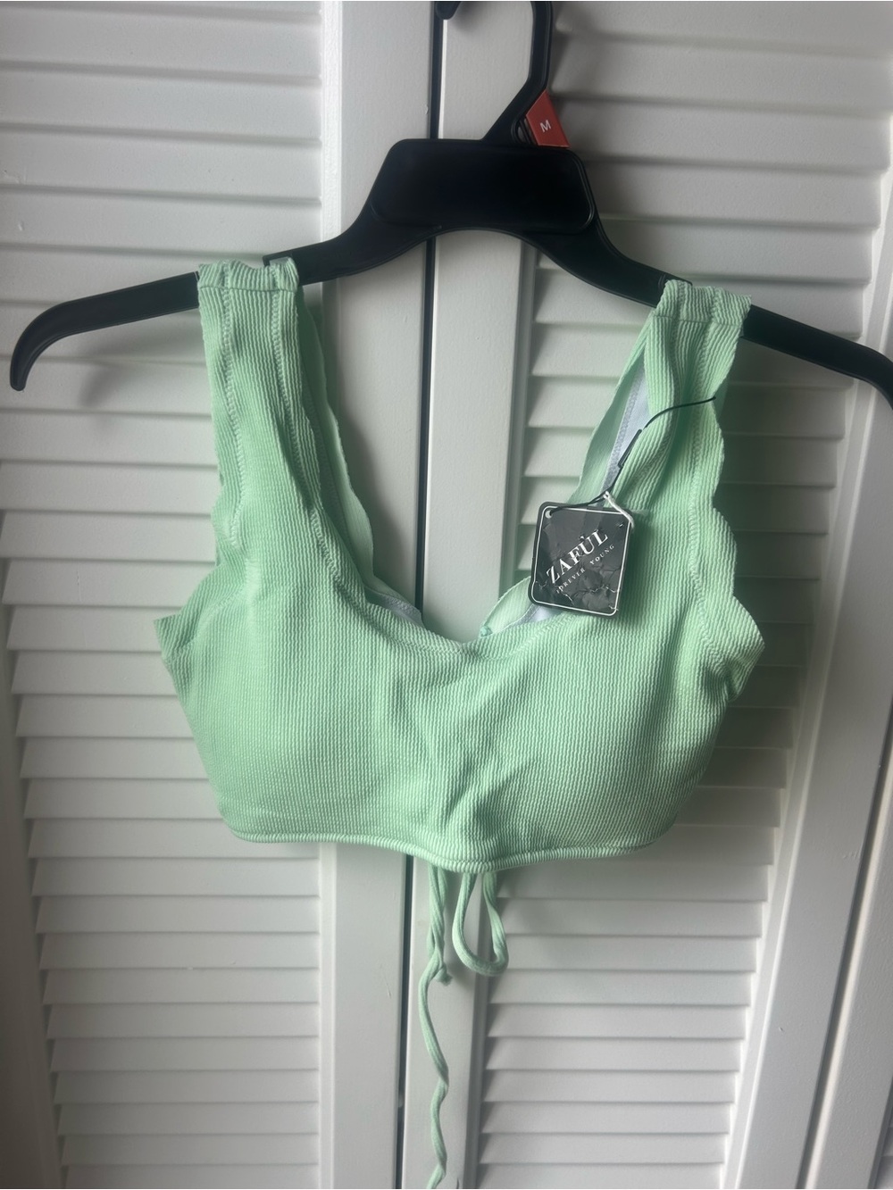 Zaful Mint Ribbed Tie-Hem Crop Tank